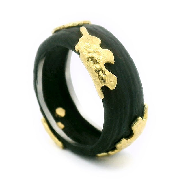 Yellow Gold and Cobalt Chrome Ring - "Oak Leaves"