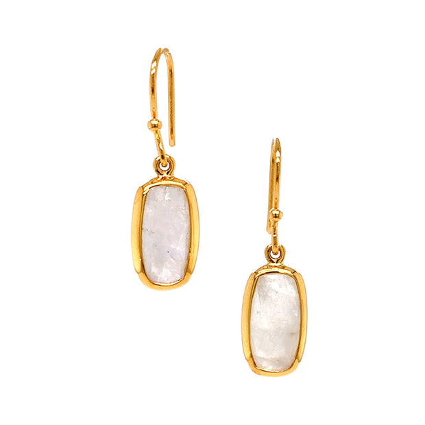 Gold Vermeil Rectangle Moonstone Drop Earrings