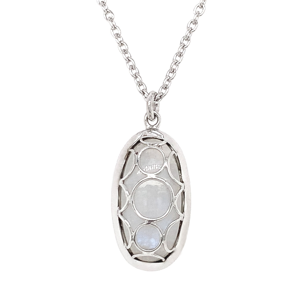 Sterling Silver & Oval Moonstone Necklace - "Snow Moon"