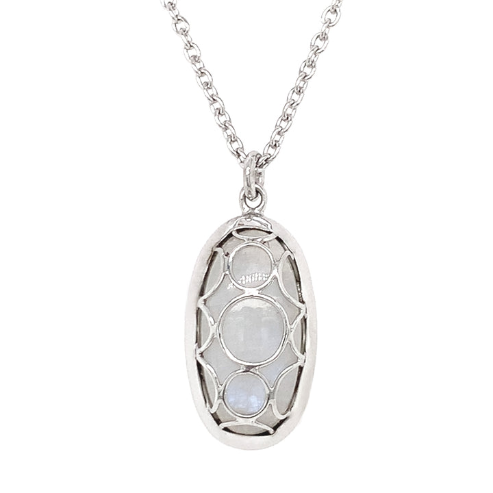 Sterling Silver & Oval Moonstone Necklace - "Snow Moon"