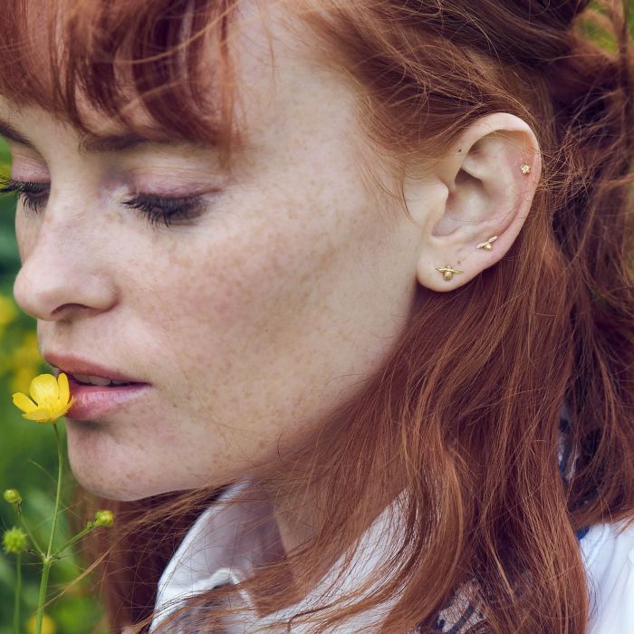 Petite Yellow Gold Studs - "Itsy Bitsy Bee"