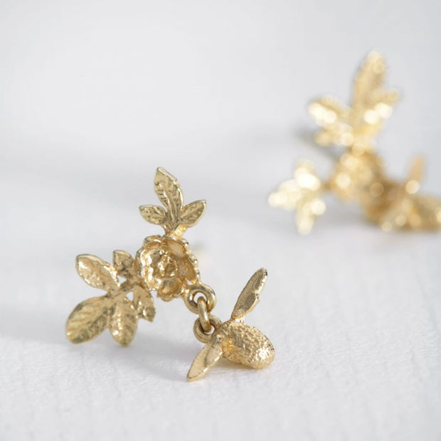 Yellow Gold Drop Earrings - "Floral Bloom"