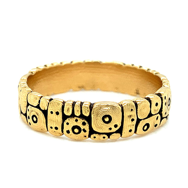 Textured 18K Yellow Gold Band - "Flora"