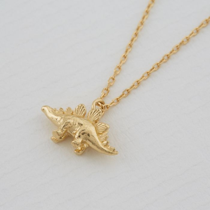Petite Yellow Gold Dinosaur Necklace - "Teeny Tiny Stegosaurus"
