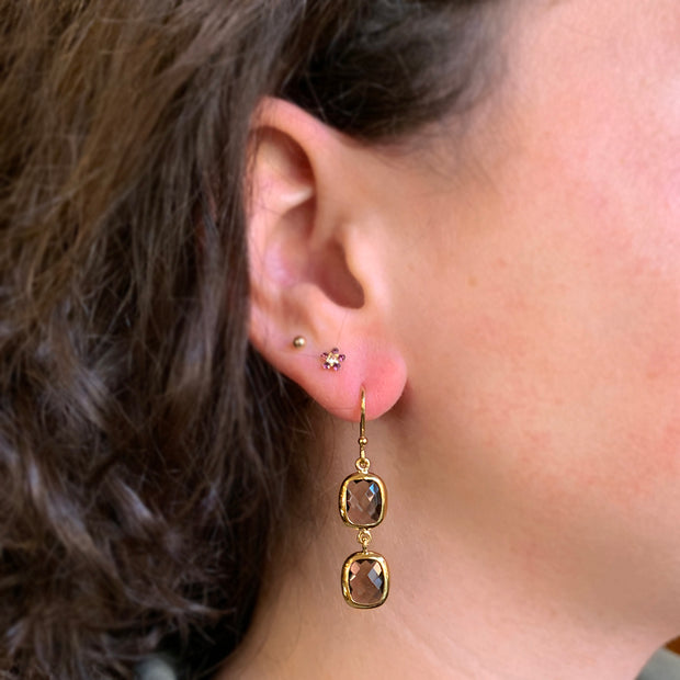 Gold Vermeil & Smokey Quartz Double Drop Earrings