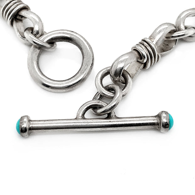 Heavy Link Sterling Silver Necklace with Turquoise Clasp