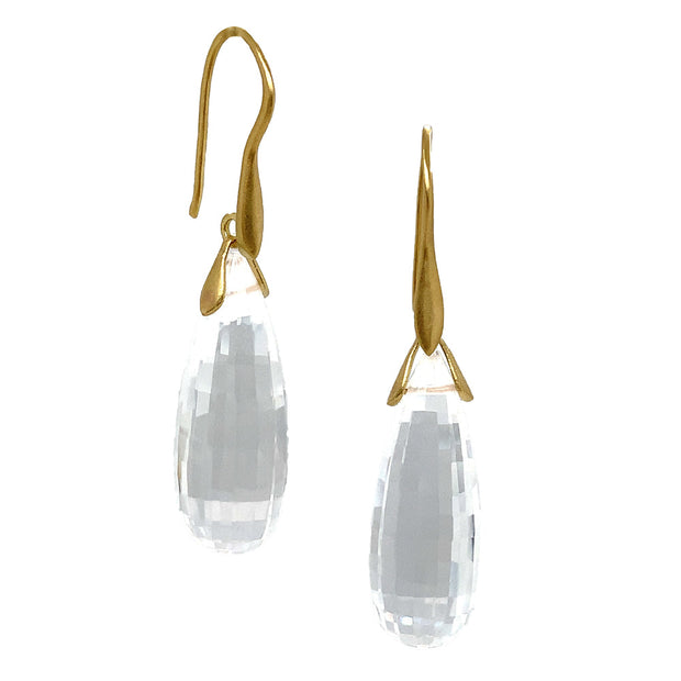 One-of-a-Kind Checkerboard Rock Crystal Briolette Trapeze Earrings