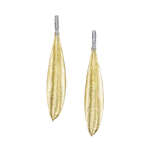 Diamond & Yellow Gold Earrings - "Athena Olive Leaves"