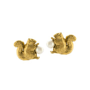 Gold Vermeil Squirrels with Freshwater Pearls Stud Earrings