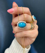 Turquoise & Diamond Halo Enamel Necklace - "Rock Candy Dreams"