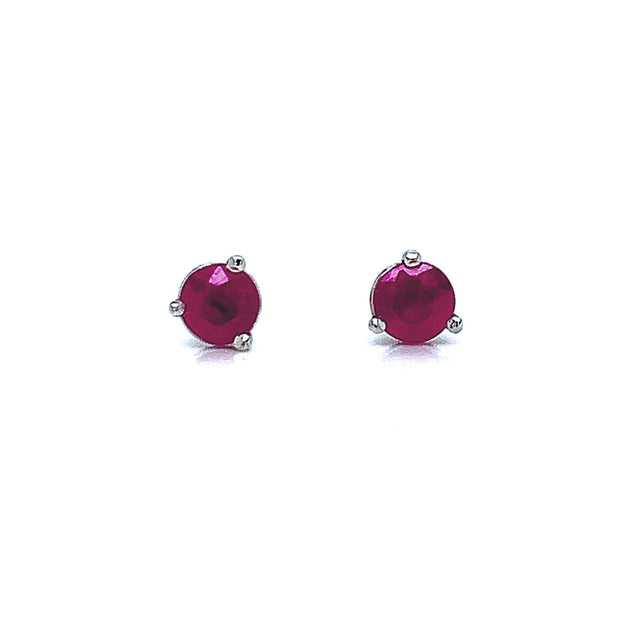 White Gold Ruby Stud Earrings - "Scarlet and White"