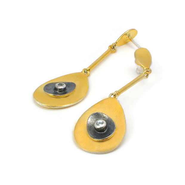 Gold and Silver Dangle Earrings - "Golden Avocado"