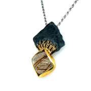 Sterling Silver and Gold Vermeil Pendant with Rutilated Quartz-"Nephilim"