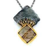 Sterling Silver and Gold Vermeil Pendant with Rutilated Quartz-"Nephilim"