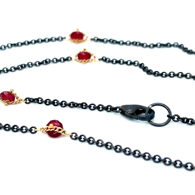 Faceted Ruby Station Necklace - "Islands of Ruby"