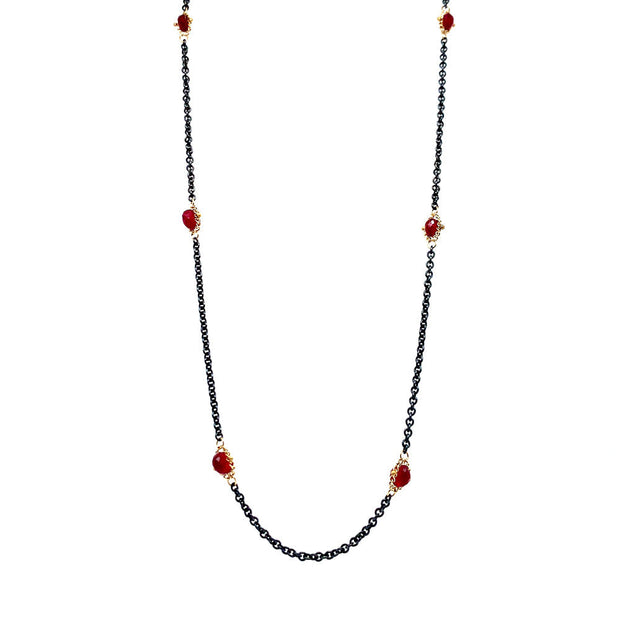 Faceted Ruby Station Necklace - "Islands of Ruby"