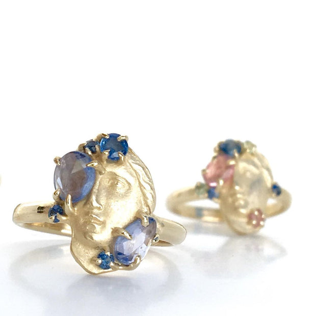 14K Yellow Gold Sapphire Ring - "Blue Sibyl"