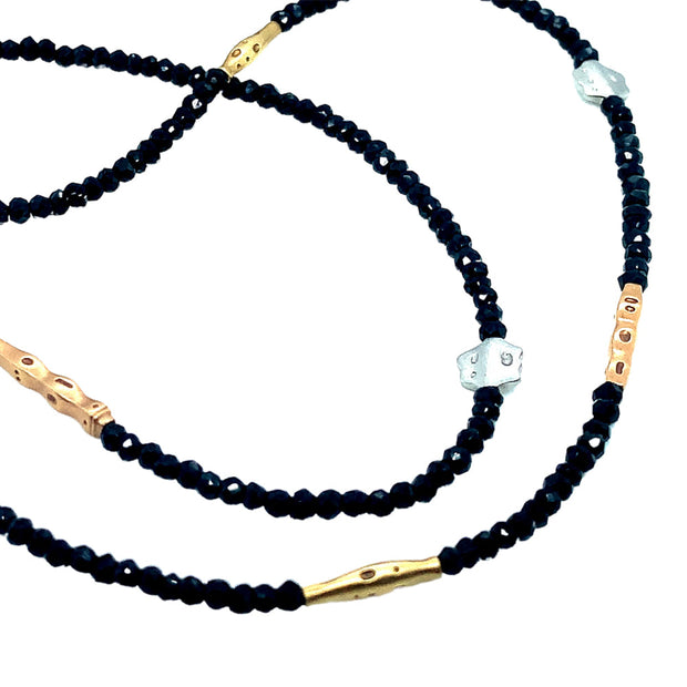 Platinum, Gold and Black Spinel Necklace - "Flora"