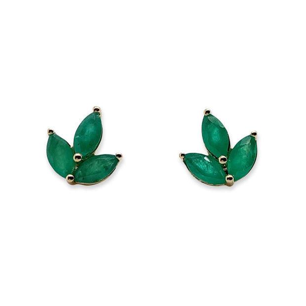 Marquise Emerald Stud Earrings - "Leafy Greens"