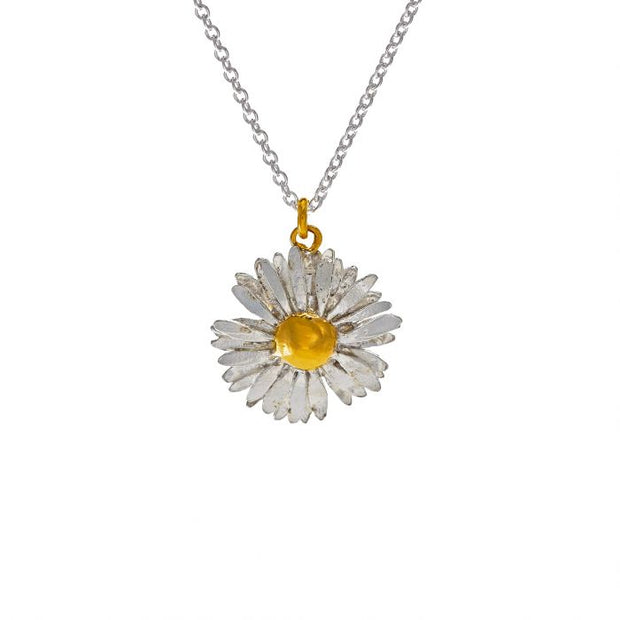 Daisy Necklace, is made from sterling silver and gold vermeil