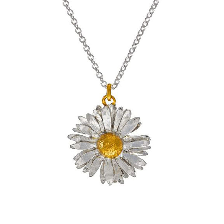Daisy Necklace, is made from sterling silver and gold vermeil.
