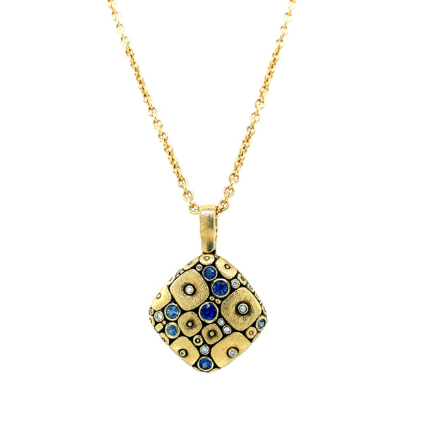Yogo Sapphire and Diamond Gold Necklace - "Soft Mosaic"