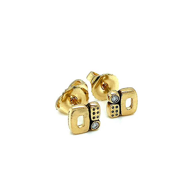 Yellow Gold and Diamond Stud Earrings - "Micro Windows"