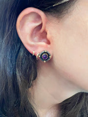 Inverted Amethyst, Sterling Silver, and 22K Yellow Gold Stud Earrings- " Vetus Reverie"