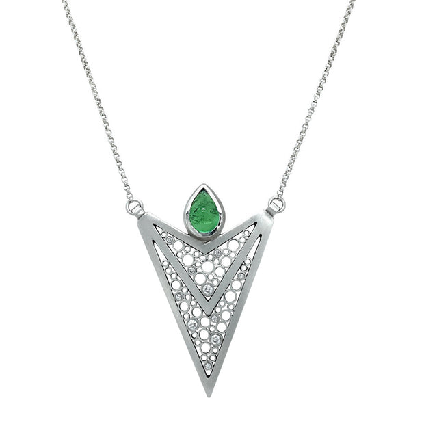 One-of-a-Kind Sterling Silver & Tsavorite Necklace - "Luz Triple V"