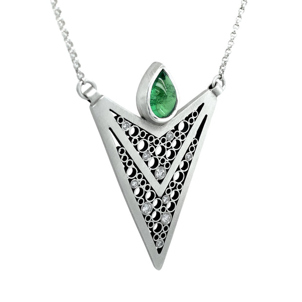 One-of-a-Kind Sterling Silver & Tsavorite Necklace - "Luz Triple V"