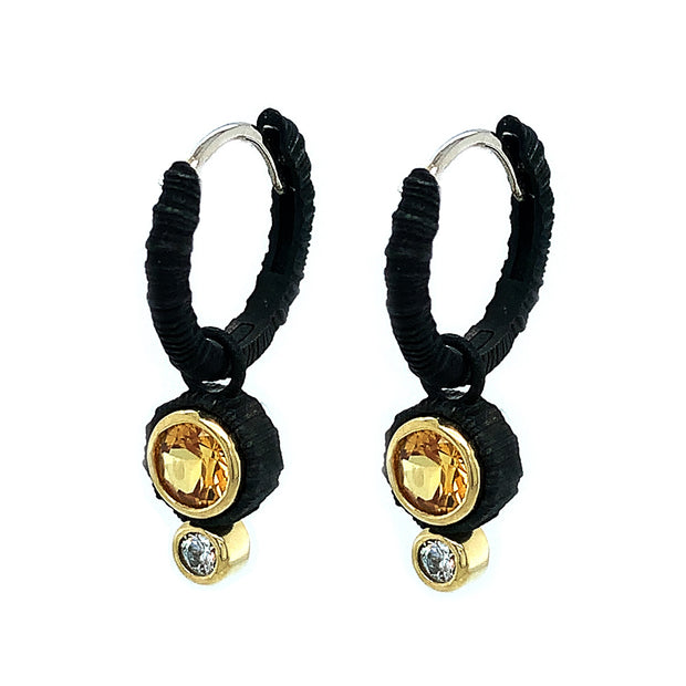 Yellow Montana Sapphire Charms & Cobalt Chrome Hoop Earrings - "Chroma"