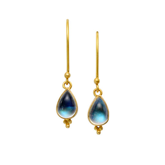 Cabochon Moonstone and Yellow Gold Earrings - "Melissani"