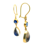 Yellow Gold Kyanite and Moonstone Earrings - "Chichen Itza"