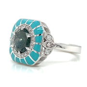 Montana Sapphire, Diamond, & Enamel Ring - "Rock Candy Blue Lagoon"