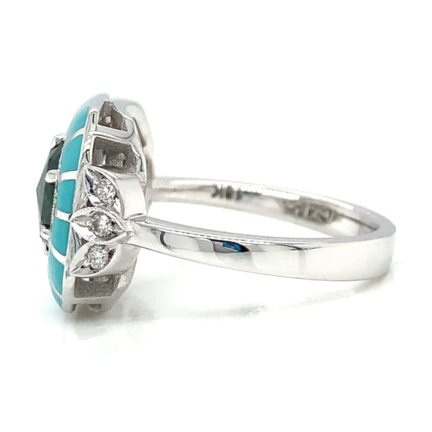 10K White Gold Natural Aquamarine, Blue Sapphire & Turquoise Ring 3-Stone  Oval 7x5 mm Diamond Accent - SilverBlings