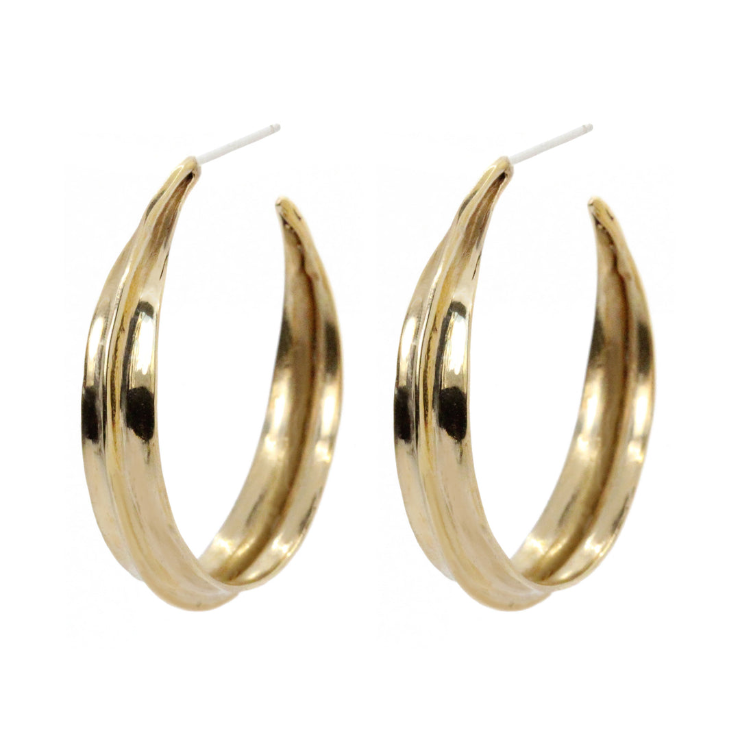 Large Bronze Semi-Hoop Post Earrings - "Large Ridge Hoops"