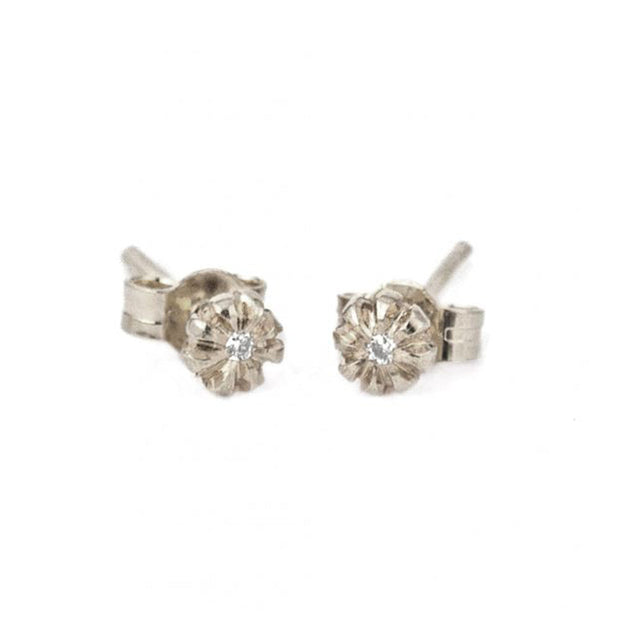 Sterling Silver and Diamond Stud Earrings- "Chrysanthemum Bud"