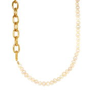 24K Yellow Gold Plated Chain and Pearl Necklace - "Tokyo"