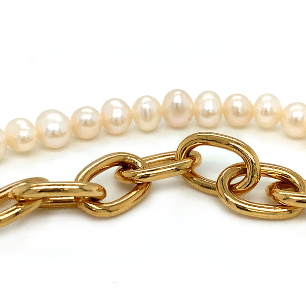 24K Yellow Gold Plated Chain and Pearl Necklace - "Tokyo"