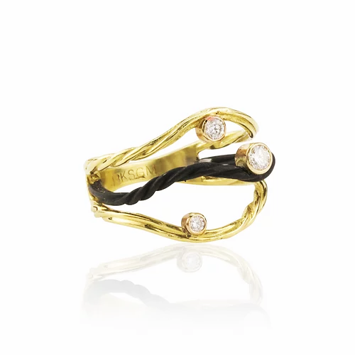 18K Yellow Gold & Cobalt Chrome Diamond Ring- "Clover"