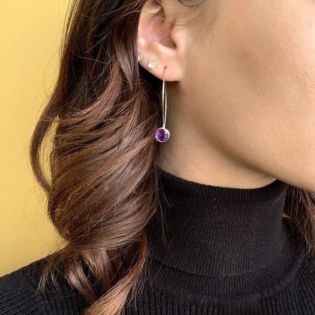 EcoSilver and Amethyst Earrings - "Purple Comet"