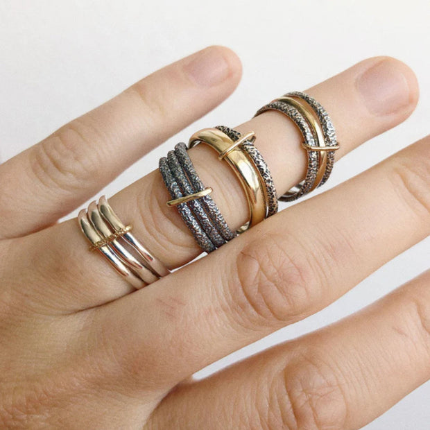 Yellow Gold & Sterling Silver Stapled Stack Ring