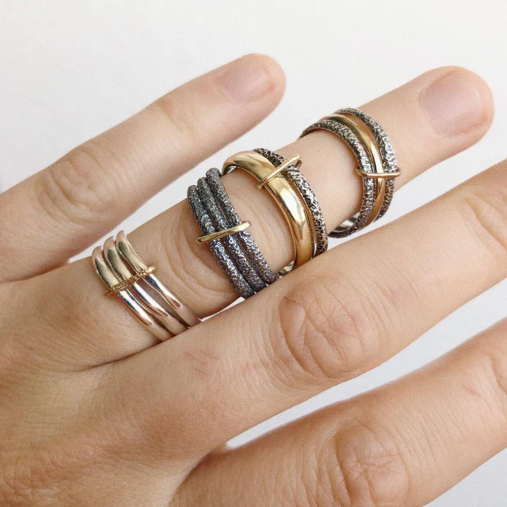 Stackable Rings Yellow Gold Yellow Gold & Sterling Silver Stapled Stack Ring | Alara