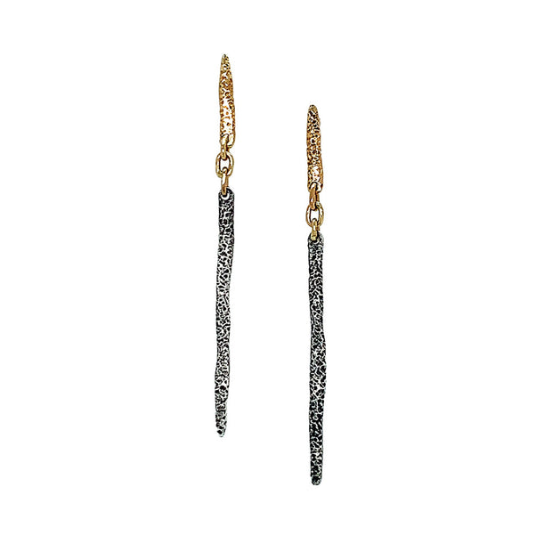 Sterling Silver & Yellow Gold Drop Earrings - "Long Spines"