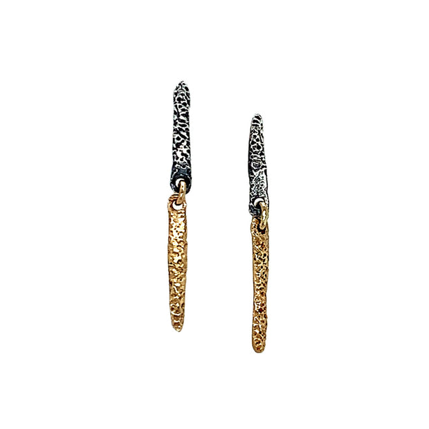 Sterling Silver & Yellow Gold Earrings - "Short Spines"