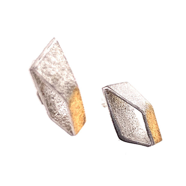 Sterling Silver and Vermeil Stud Earrings - "Golden Cubism"