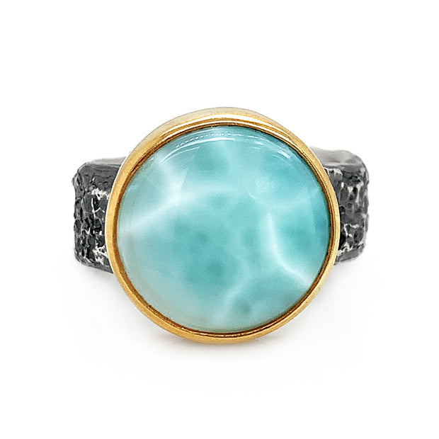 One-of-a-Kind Silver & Gold Vermeil Larimar Ring - "Poolside Reflections"