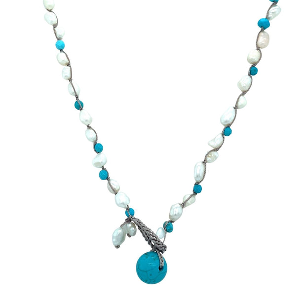 Turquoise and Freshwater Pearl Necklace-"Mountain Waters"