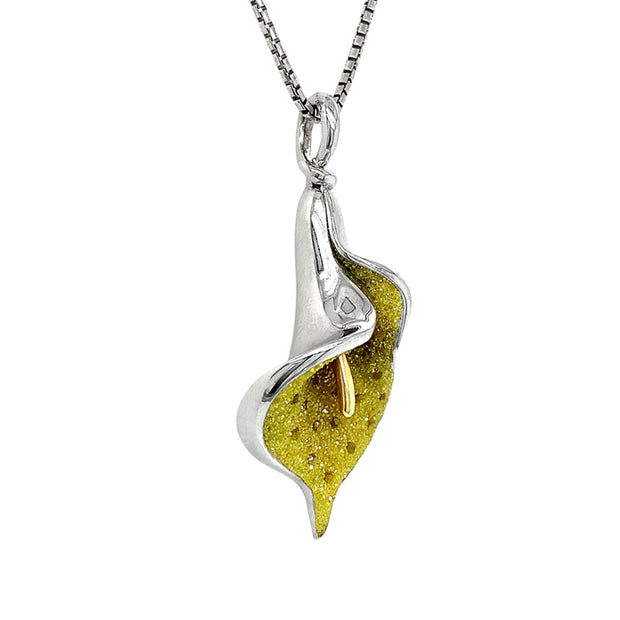 Silver & Gold Lab Grown Diamond Necklace - "Galaxia Calla Lily"