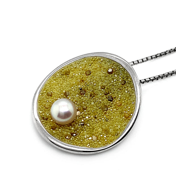 Lab Grown Diamond & Freshwater Pearl Necklace - "Galaxia"
